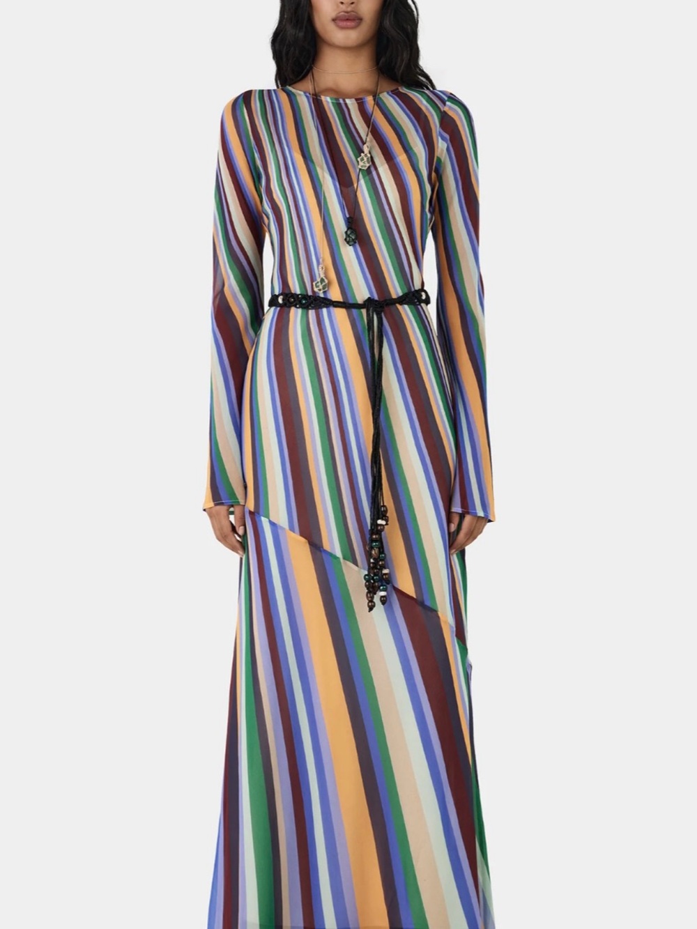Multi-Stripe Long Sleeve Maxi Dress - Multicolor